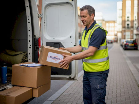 Courier loads parcels into delivery van