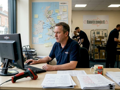 Courier coordinator managing urgent dispatch