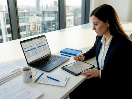 Retail manager reviewing delivery options at desk