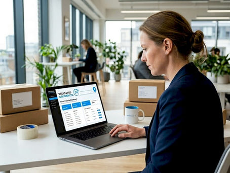 Owner checking parcel delivery status at desk