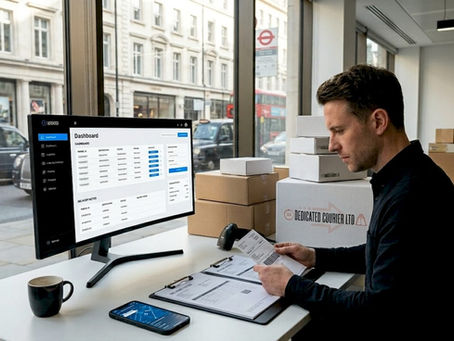 Logistics coordinator reviewing parcel shipping