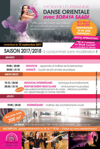 Cours de danse orientale - Inscrivez-vous à un cours d'essai ! Du 12 au 28 Septembre 2017 - Lyon