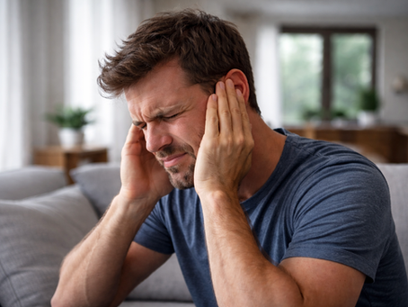 A man holding his hears to block out tinnitus