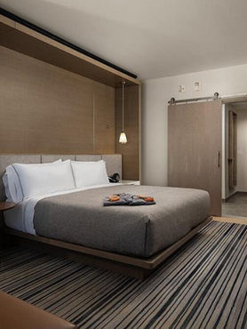 Hotel, Guestroom, furniture, Casegoods, desk, bed, wood, headboard