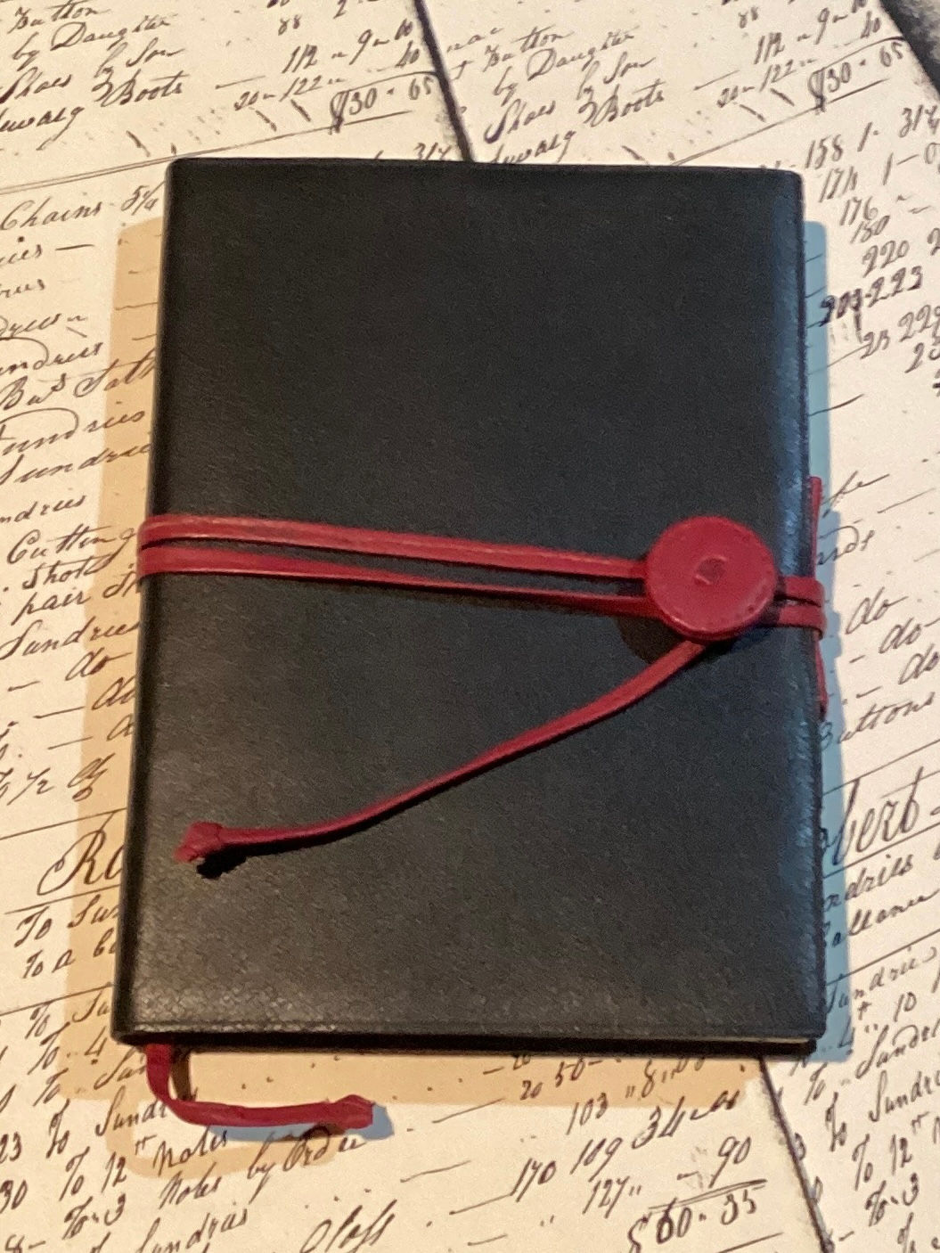 Leather Notebook - Black with Red Strap