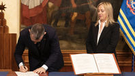 La cerimonia di giuramento del Sottosegretario per la Giustizia, Andrea Delmastro Delle Vedove, alla presenza del Presidente del Consiglio, Giorgia Meloni