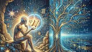Immagine generata con AI, un uomo stilizzato che legge una pergamena