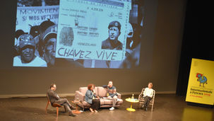 Patricio Fernández, Luz Mely Reyes, Carlos Salinas Maldonado e Camilla Desideri al teatro comunale di Ferrara durante il Festival della rivista Internazionale