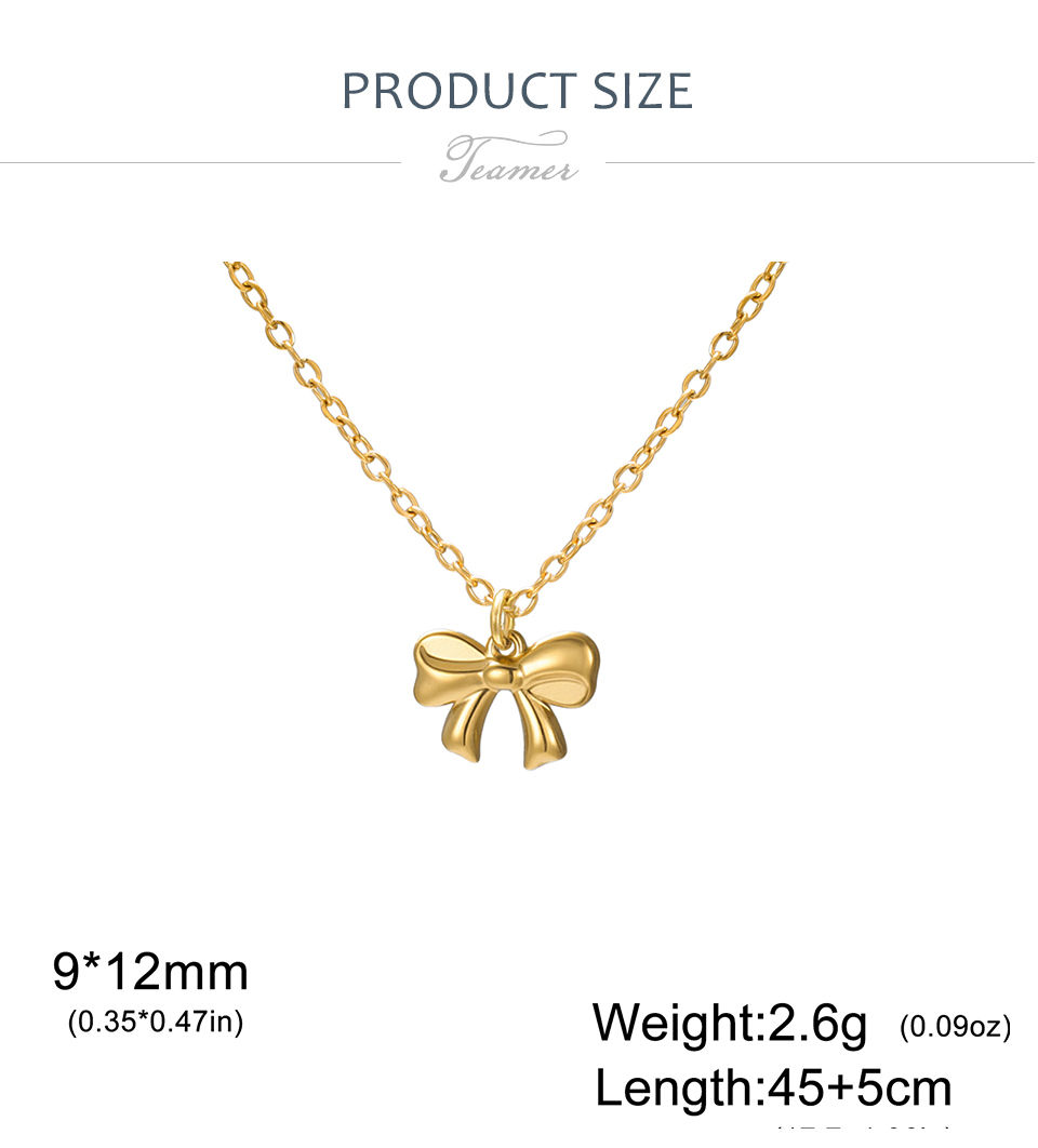 Miniatura: Teamer Bowknot Pendant Necklace Gold Color Stainless Steel Sweet Choker For Woma