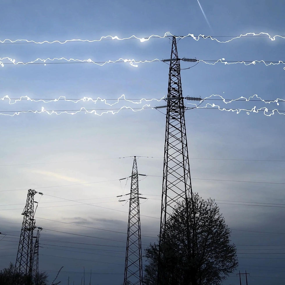 The concept of channeling depicted as power transmission lines.