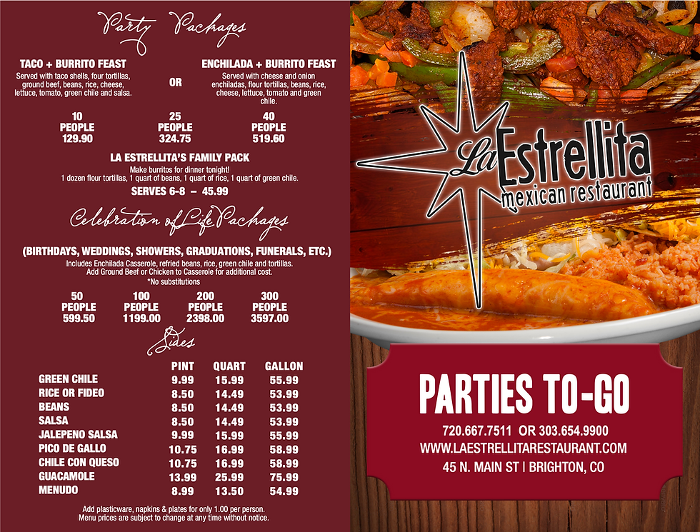 Parties-To-Go Menu