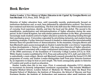 Review: Georgina Brewis and Sam Blaxland's Student London: A New History of Higher Education in the Capital 