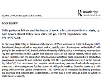 'Skills policy in Britain and the future of work: a historical-political analysis' by Tom Bewick - JVET