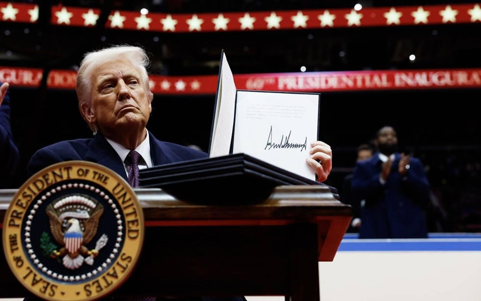 President Donald Trump displays his executive order against Diversity, Equity, Inclusion, and Accessibility (DEIA) during a public event.