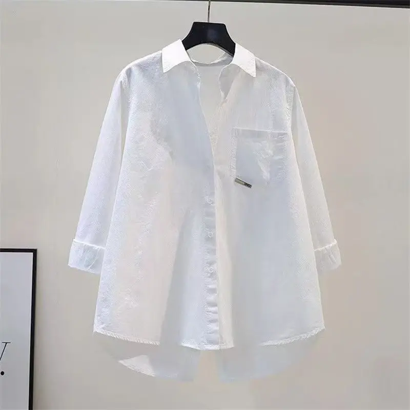 Thumbnail: Plus Size Irregular Back Split Casual Elegant All-Match Loose Shirts and Blouses