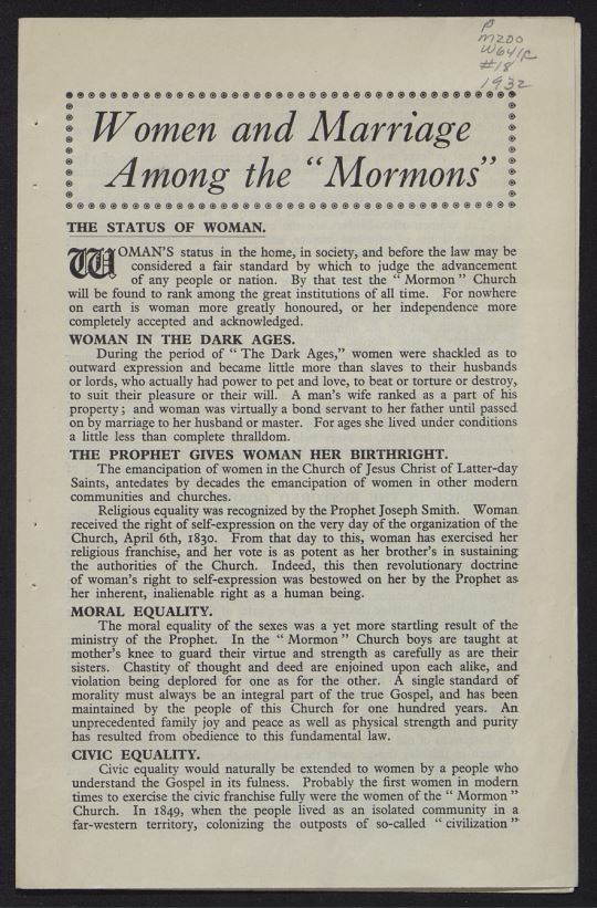 Women and Marriage Among the "Mormons"