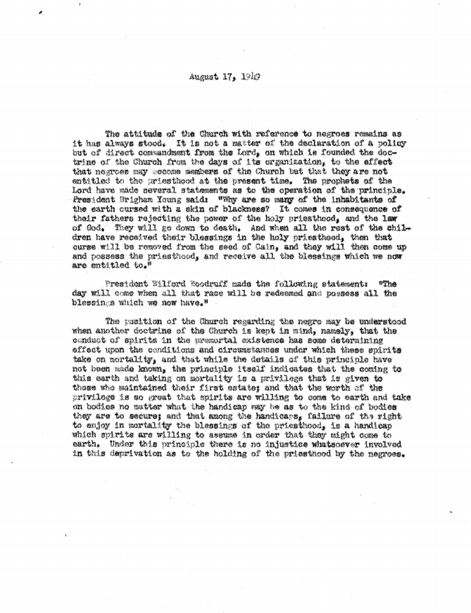 Church Doctrine regarding Negroes