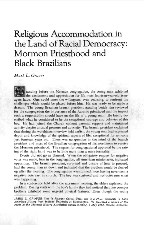 Religious Accommodation in the Land of Racial Democracy: Mormon Priesthood and Black Brazilians