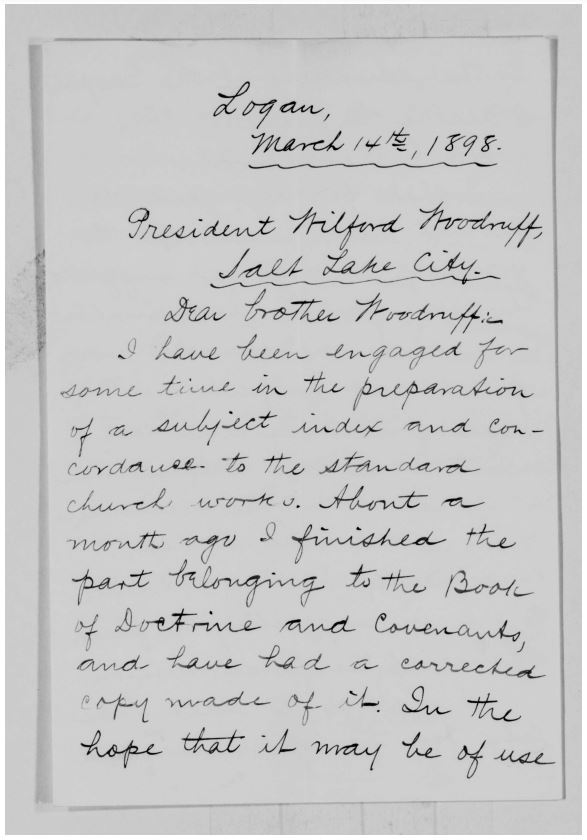 John A. Widtsoe letter to Wilford Woodruff