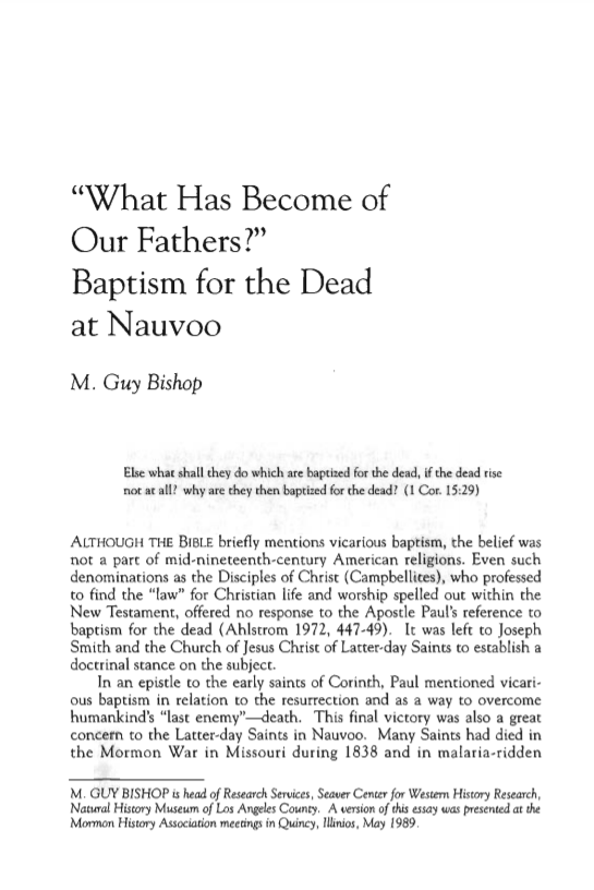 What Has Become of Our Fathers?’ Baptism for the Dead at Nauvoo