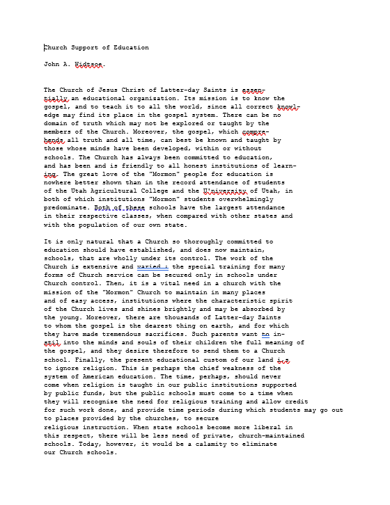 Church support of Education