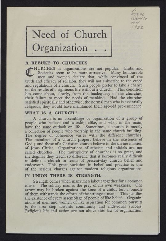 Need of Church Organization