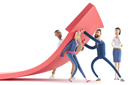 Graphci image of a team increasing work results