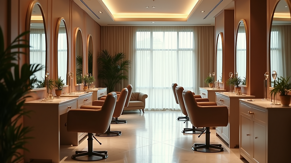 Wide angle view of an elegant luxury salon interior