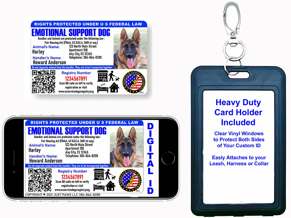 Thumbnail: Just 4 Paws Custom Emotional Support ID Card with QR Code & Security Seal and Op