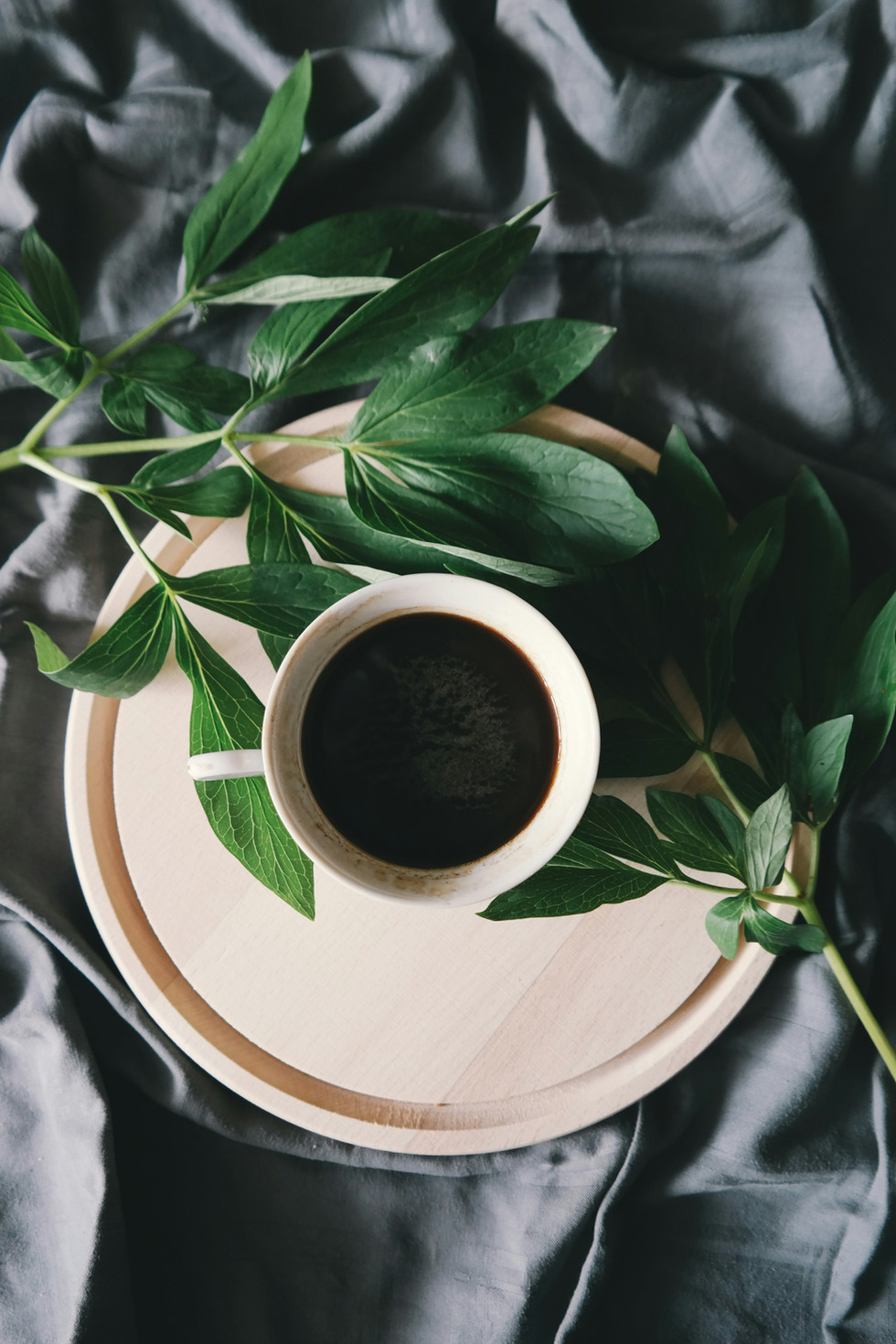 black coffee and coffee leaves