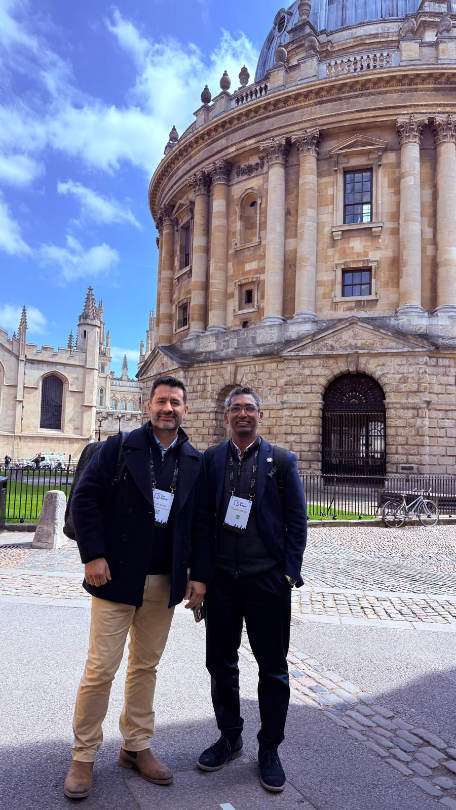 Aldo and Pajani pousing in front of Oxford Icon
