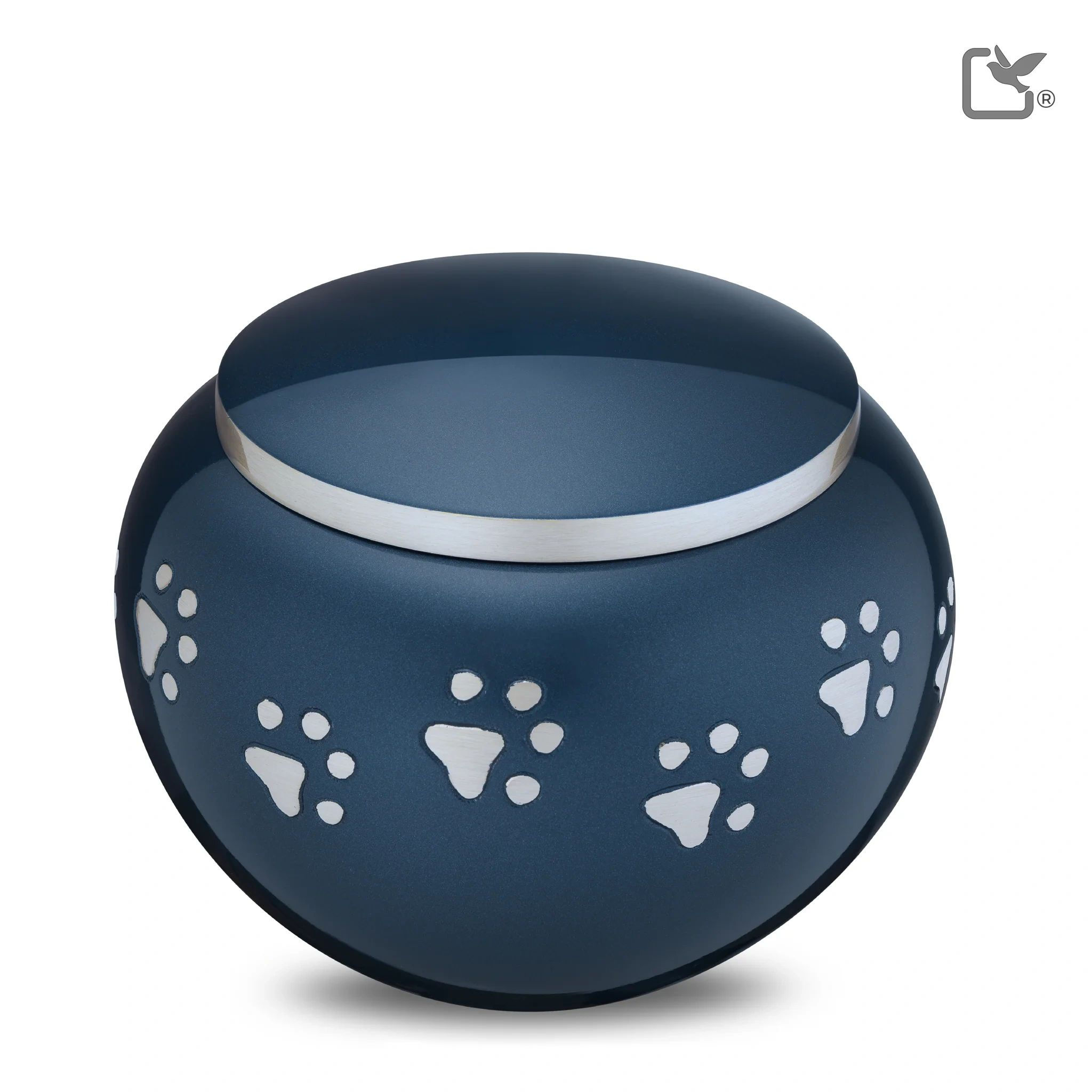 Classic Round Pet Urn Blue & Brushed Pewter