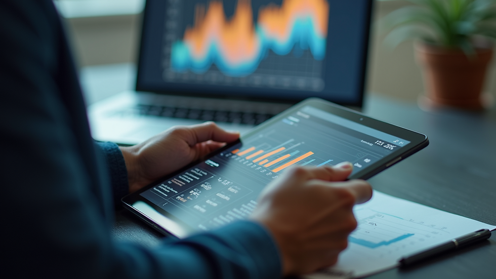 Close-up view of a person analysing marketing data on a tablet