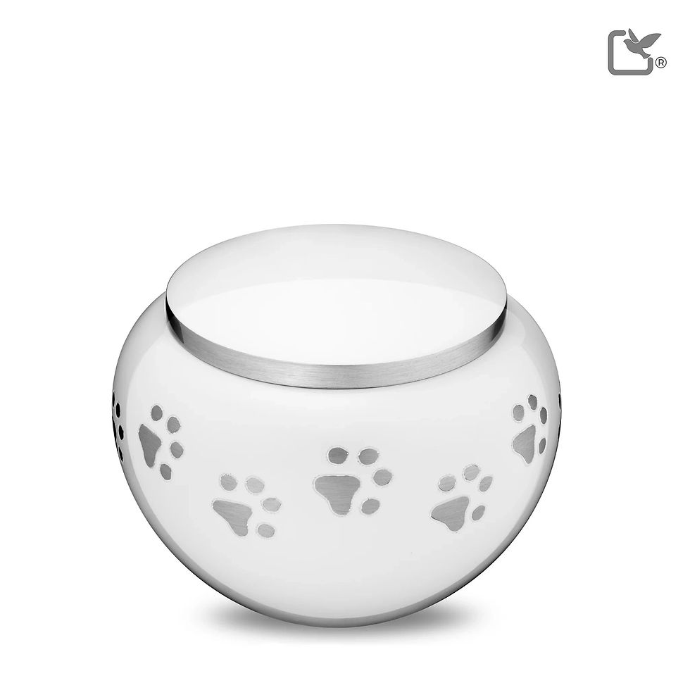 Classic Round Pet Urn White & Brushed Pewter
