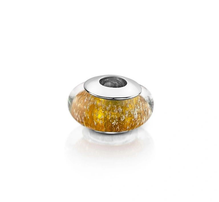 Ashes into Glass Charm bead in 9ct white gold with ruby, amber, aqua, purple, green, blue, clear or black glass