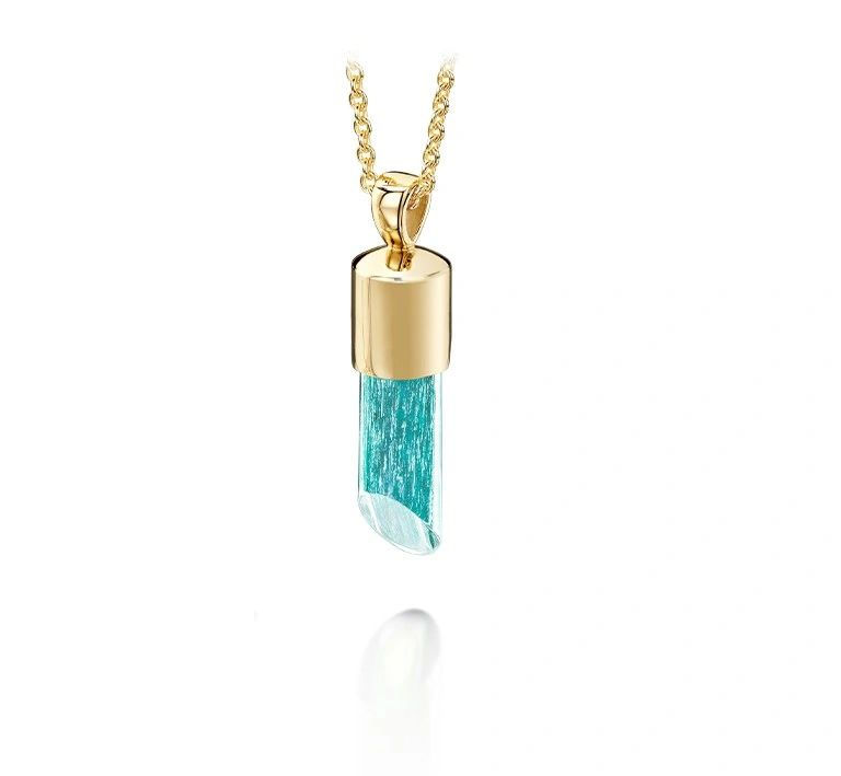 Ashes into Glass Classic Long Pendant in 9ct gold with black, aqua, amber, ruby, purple, green, blue, clear or black glass