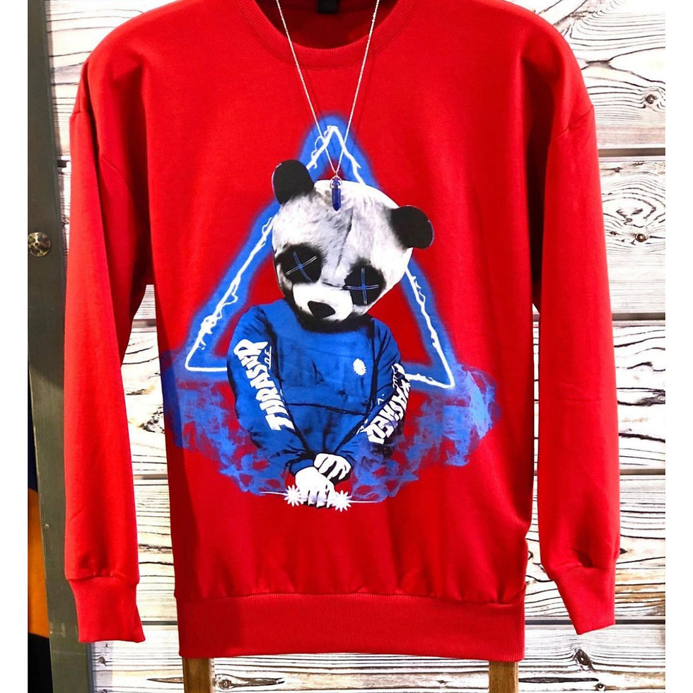 Thumbnail: Panda Print Long Sleeve Sweater Pullover Black-Red-White