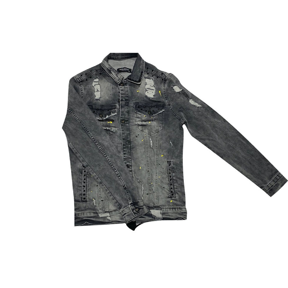 Thumbnail: Denim Jacket Front Ripped Back Panther Anthracite
