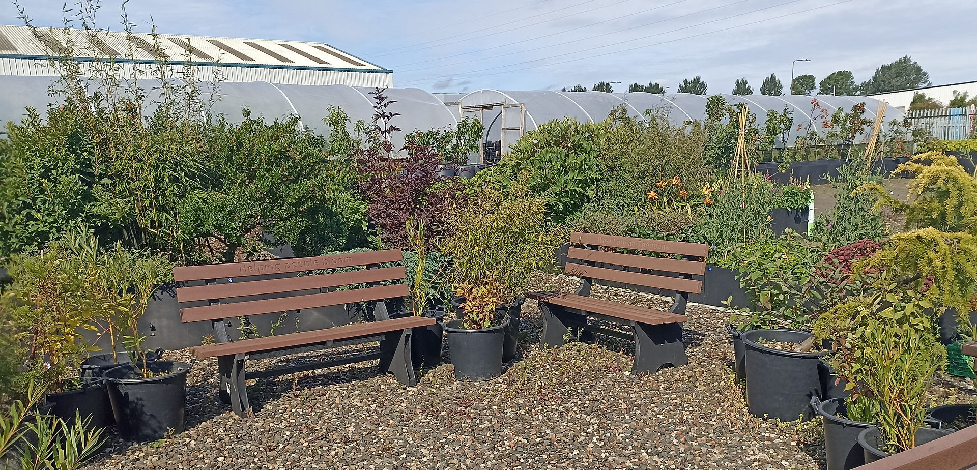 Seating area in the West Lothian Foodbank vegetable garden