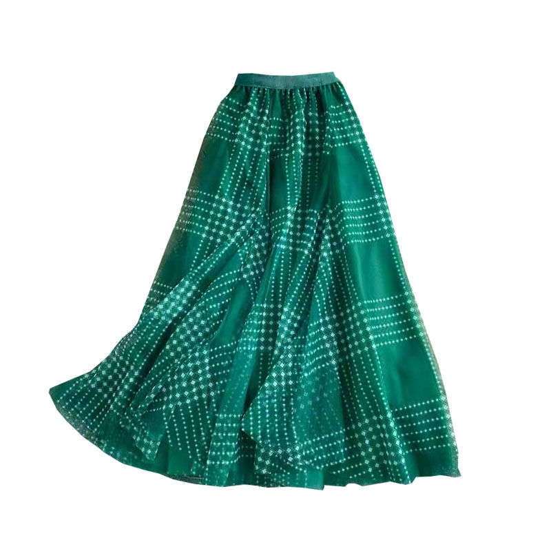 Thumbnail: 3 layer white strip green mesh skirt