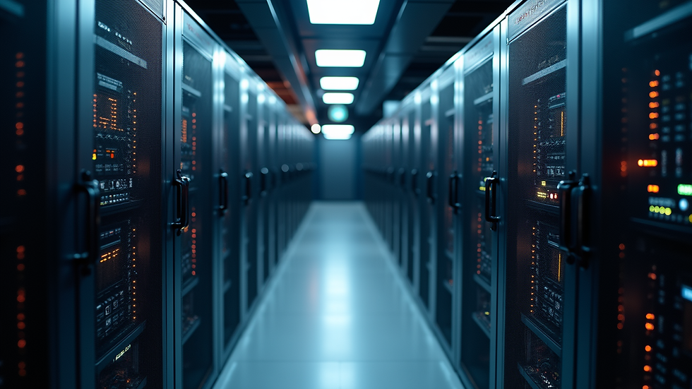 High angle view of a server room filled with advanced technology