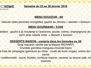 Menu du 22 au 26 janvier 2018
