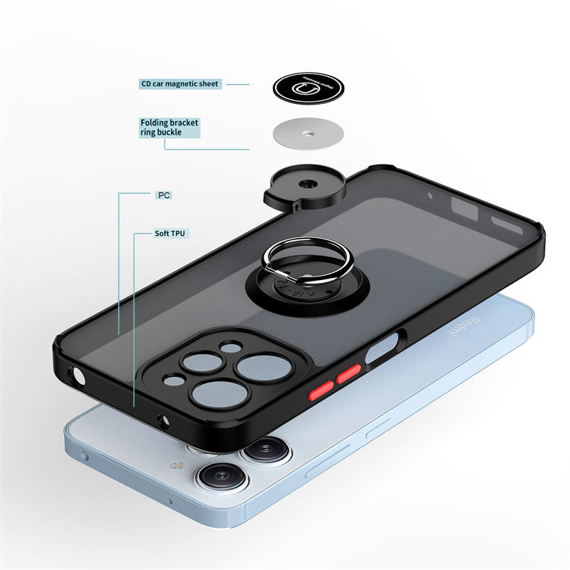 Thumbnail: Matte Armor Hard PC Case For Xiaomi Redmi 12 4G 5G Car Magnetic Holder Ring Kick