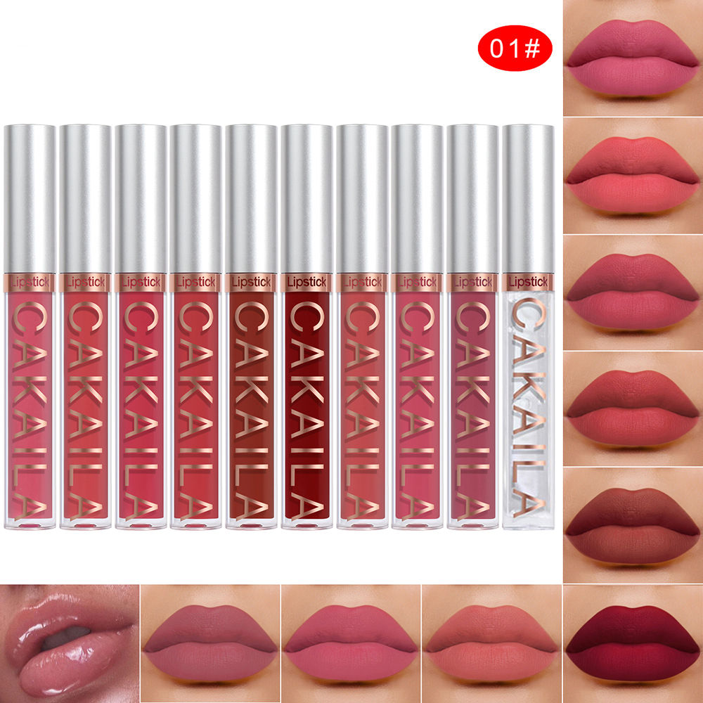 10Pcs Matte Lip Gloss Set - Waterproof Non-Stick Cup Liquid Lipstick Kit Nude Bo