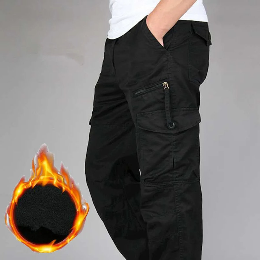 Men's Winter Cargo Pants Double Layer Fleece Warm Thick Camouflage Tactical Cott