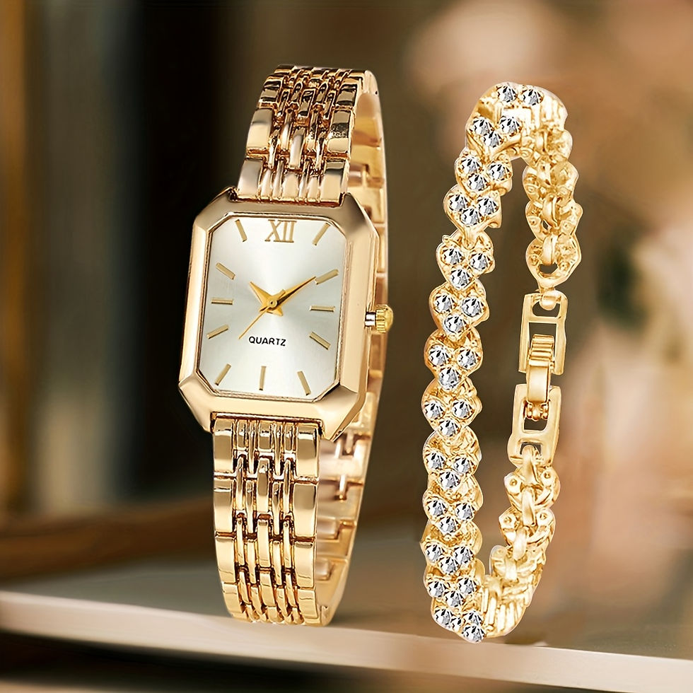 Miniatura: 2PCS Fashion Rectangle Women Quartz Watch Rhinestone Bracelet Set Ladies Roma Di