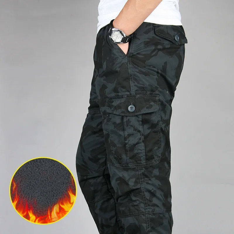 Miniatura: Men's Winter Cargo Pants Double Layer Fleece Warm Thick Camouflage Tactical Cott
