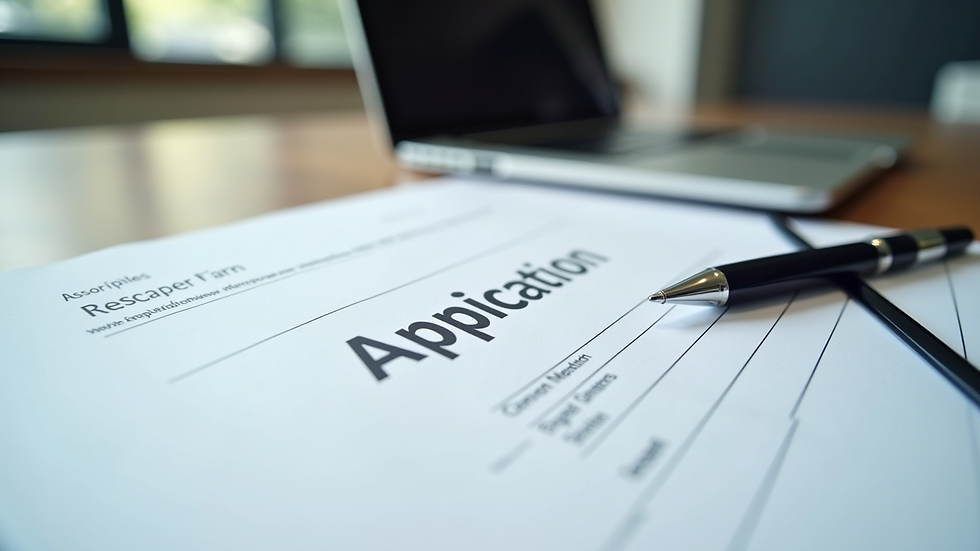 Close-up view of a job application form with a pen on a desk