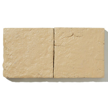 Handmade terracotta tile in ochre yellow with satin matte finish and handcrafted surface variation