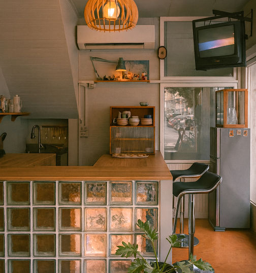 Glass blocks used for café front counter